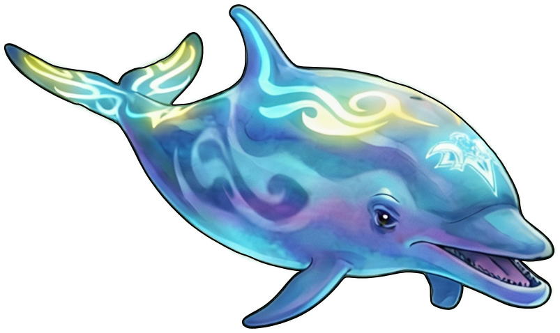 Delphis, Cozy Cove’s blue dolphin with luminous gold markings